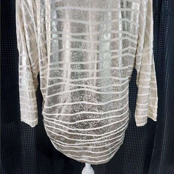 NWOT! CHICO'S! GOLD METALLIC & CREAM ABSTRACT STRIPE OVERSIZED TUNIC TOP! SZ S - Picture 9 of 13